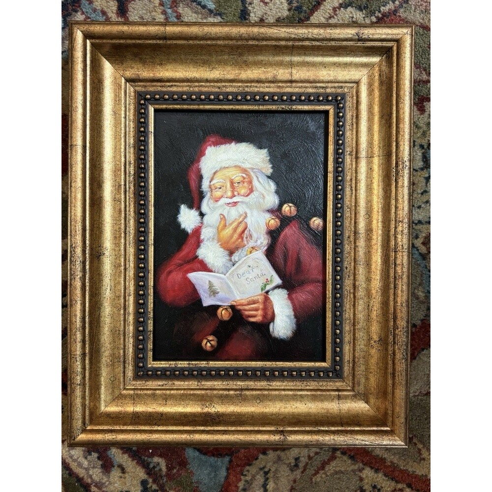 Santa “Old Saint Nick”  Faux Oil Painting Print Gold Frame